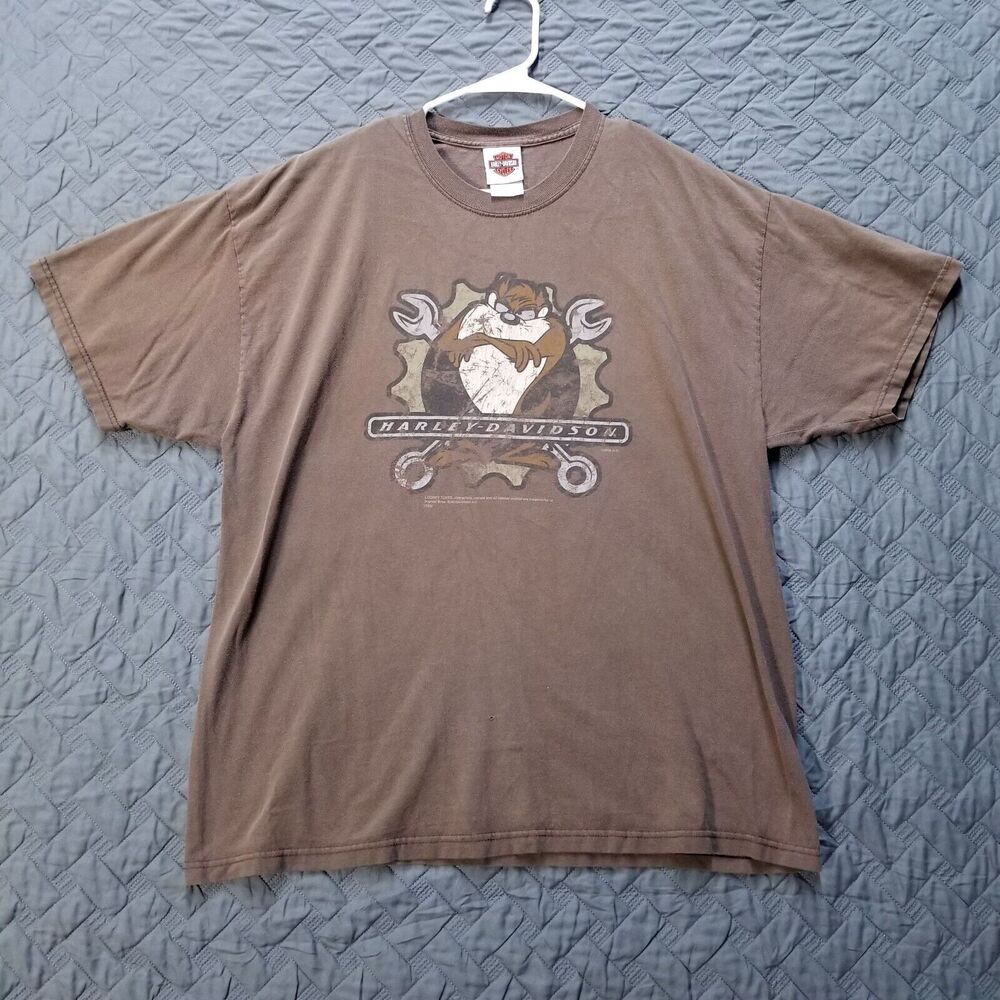 Vintage Harley Davidson T-Shirt Mens Size XL Brown Looney Tunes Warner Bros